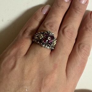 Barbara Bixby Elegant Silver and Purple Floral Ring Size 7